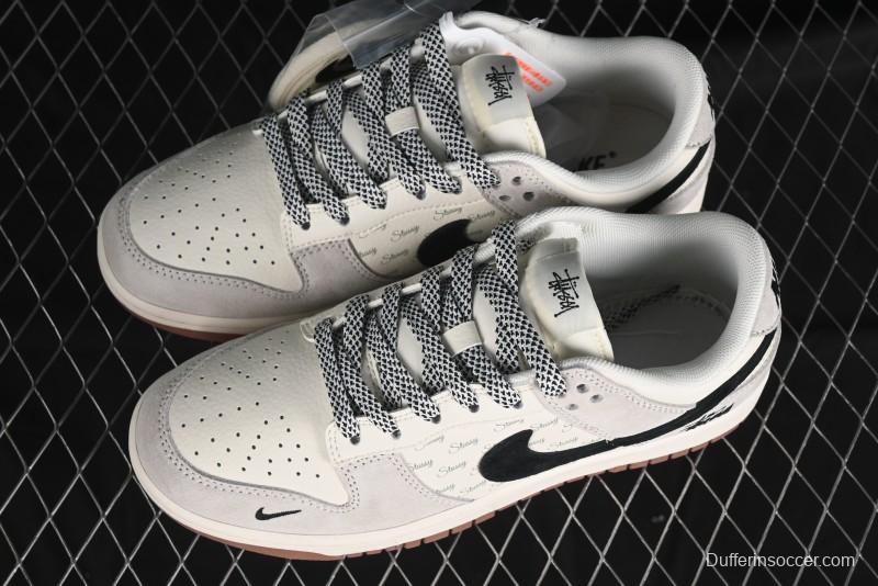 Nike SB Dunk Low Stussy Collaboration - Grey Black Checkerboard Gum Sole Anniversary Custom Low-Top Casual Skate Shoes - CF3688-031