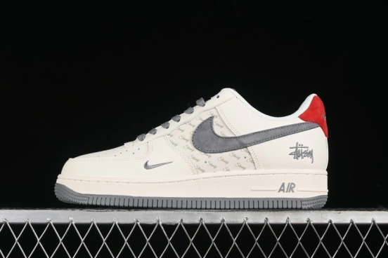 Nike Air Force 1 '07 Low Stussy Collaboration - English Beige Grey Red Low-Top Casual Sneakers - XZ3318-567