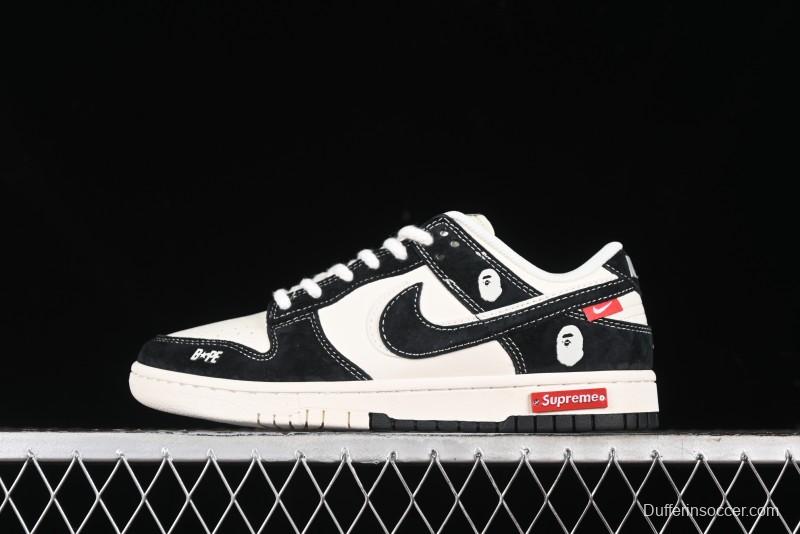 Nike SB Dunk Low Stussy Collaboration - Black White Marking Line Anniversary High-End Custom Low-Top Casual Sneakers - BB9898-008