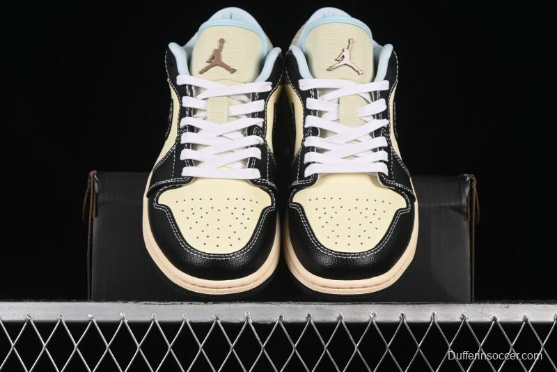 Nike Air Jordan 1 Low "Coconut Milk Black" Casual Basketball Shoes with Contrast Swoosh - HQ3437-101