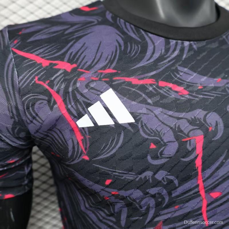Player Version 2025 Japan Dark Navy with Rising Phoenix Design and Red Gradient Splash Pattern Jersey