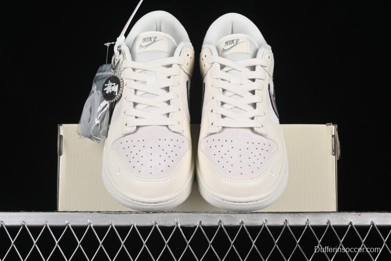 Nike SB Dunk Low Supreme x Stussy Triple Collaboration - Beige Silver Swoosh Anniversary Custom Low-Top Casual Skate Shoes - KK1333-005