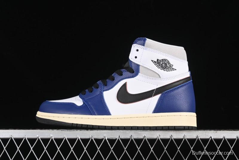 Nike Air Jordan 1 Retro High Basketball Shoes in White Deep Royal Blue - DZ5485-100