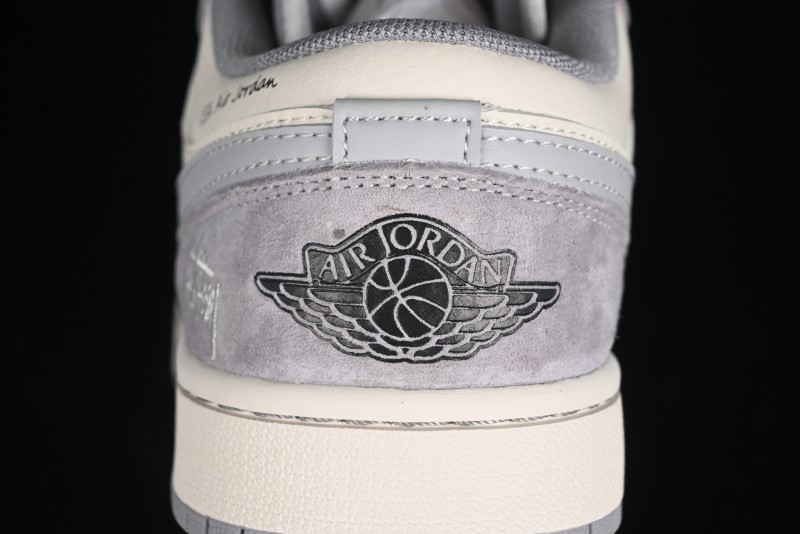 Nike Air Jordan 1 Low Stussy Collaboration - Light Bone Grey Dual-Tone Premium Custom Retro Basketball Shoes - SJ9950-045