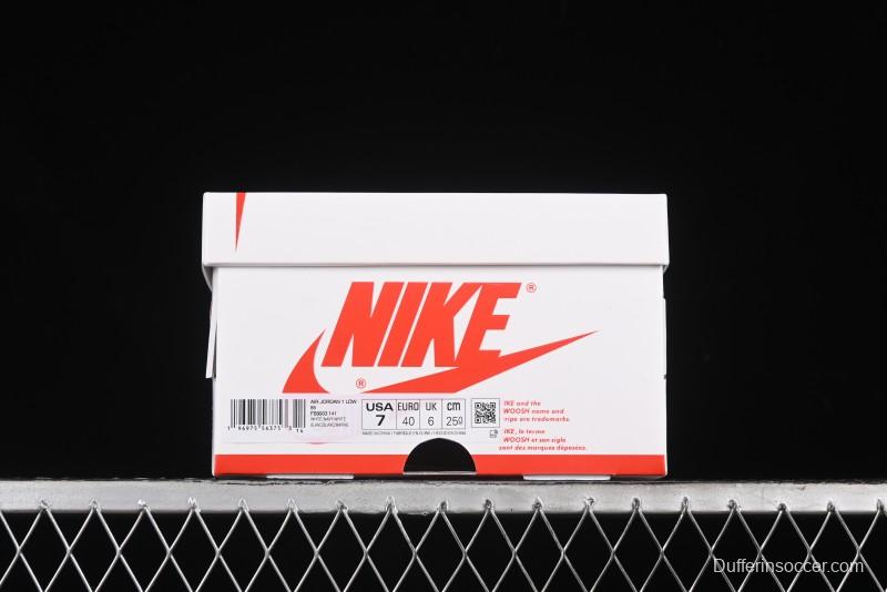 Nike Air Jordan 1 Low 85 Retro Sneakers in White with Metallic Blue Swoosh - FB9933-141