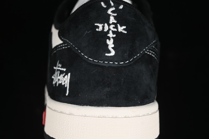 Nike Travis Scott x Fragment Design x Air Jordan 1 Low OG SP AJ1 Supreme Stussy Collaboration - Red Tab Black Warrior Low Top Casual Sneakers - SJ2068-124