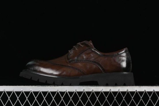 ECCO Block Derby Round Toe Genuine Leather Brogue Dress Shoes - 63667201002