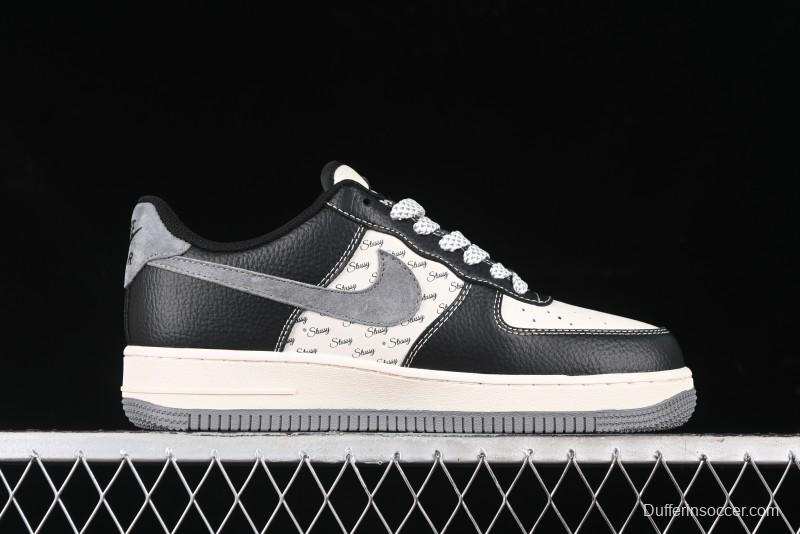 Nike Air Force 1 '07 Low Stussy Collaboration - Black Grey Casual Sneakers - XZ3328-566