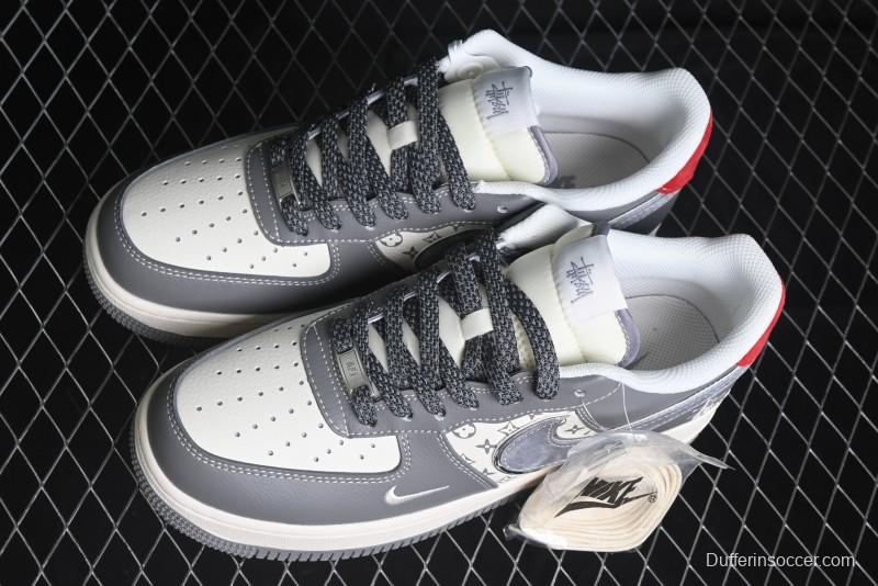 Nike Air Force 1 '07 Low Stussy Collaboration - Beige Grey Red Print Casual Sneakers - XZ6188-338