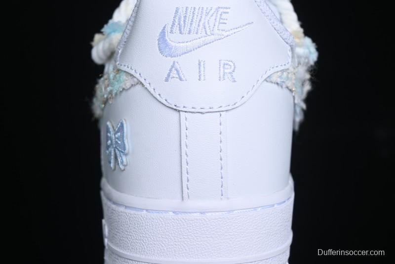 Nike Air Force 1 '07 Low Casual Sneakers with Valentines Day Theme and Blue Bow Detail - CH9999-223
