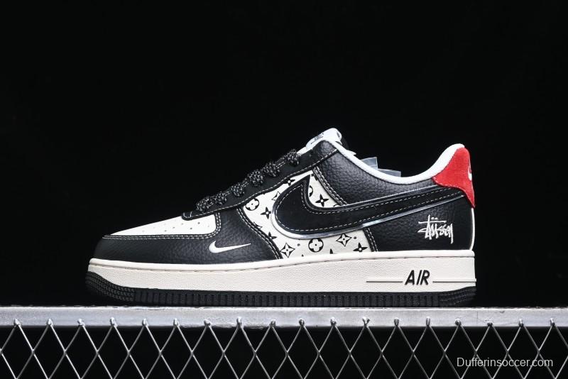Nike Air Force 1 '07 Low Stussy Collaboration - Beige Black Pattern Red Outsole Low Top Casual Sneakers - XZ6188-339