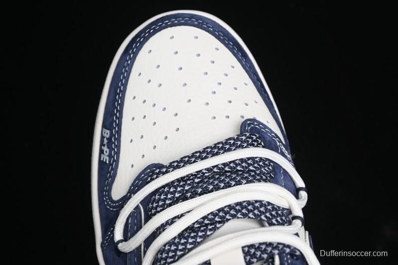 Nike Travis Scott x Fragment Design x Air Jordan 1 Low OG SP AJ1 Bape Collaboration - Klein Blue Lace-Up Low-Top Casual Sneakers - XS3186-201