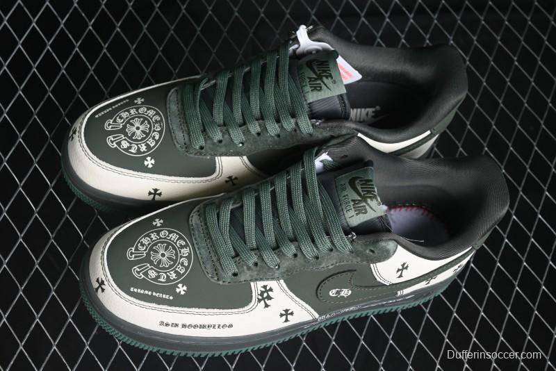 Nike Air Force 1 '07 Low Chrome Hearts Collaboration - Moss Green White Low-Top Casual Sneakers - KK1988-029