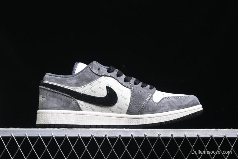 Nike Air Jordan 1 Low Stussy Collaboration Pig Grey Black Swoosh Custom Retro Basketball Shoes - SJ9950-029