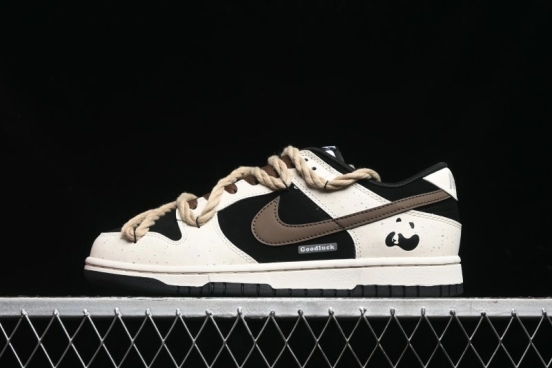 Nike Dunk Low Retro Casual Sneakers with Little Panda and Dopamine Mocha Design - DD1391-100