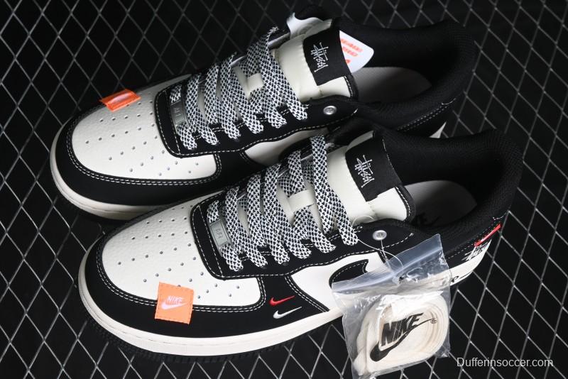 Nike Air Force 1 '07 Low Stussy Collaboration - Black White Double Swoosh Red Tag Low-Top Casual Sneakers - SJ6698-012