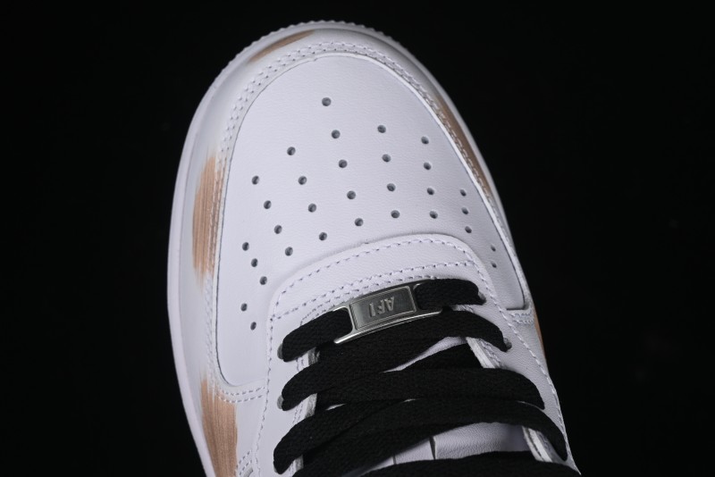 Nike Air Force 1 '07 Mid Hand-Painted White Black Brown with Swoosh Shadow Strap Mid-Top Casual Sneakers - CW2289-111