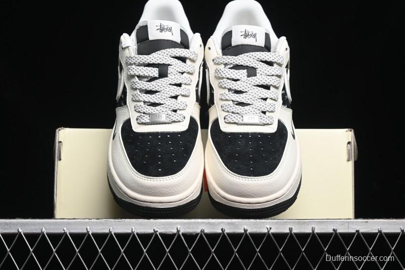 Nike Air Force 1 '07 Low Stussy Collaboration - Black Sail Silver Swoosh Casual Sneakers - XZ6188-729