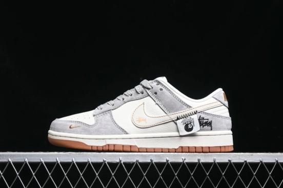 Nike SB Dunk Low Stussy Collaboration - Patchwork Black White Swoosh Anniversary Custom Low-Top Skate Shoes - DM6868-003