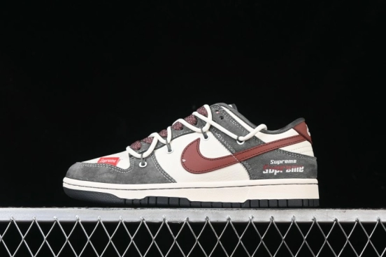 Nike SB Dunk Low Supreme Collaboration - Grey White Red Anniversary Customized Low-Top Casual Sneakers - XS1186-102