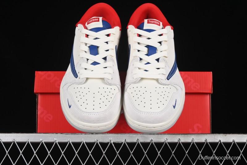 Nike Travis Scott x Fragment Design x Air Jordan 1 Low OG SP AJ1 Supreme Collaboration - Blue White Colorway Low Top Casual Sneakers CH6336-016