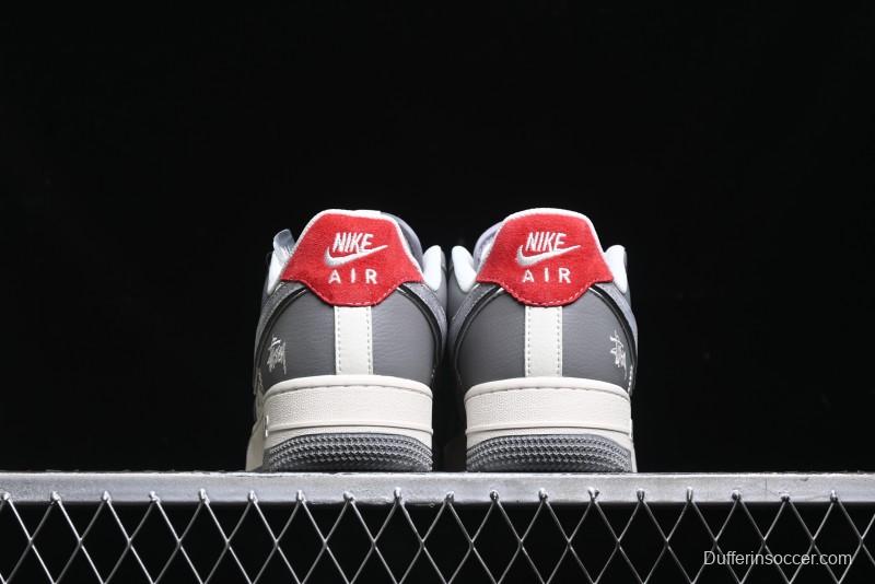 Nike Air Force 1 '07 Low Stussy Collaboration - Beige Grey Red Print Casual Sneakers - XZ6188-338