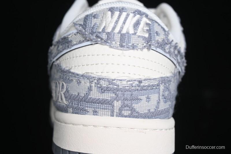 Nike SB Dunk Low Dior Collaboration - Woven Grey Check Anniversary High-End Custom Low-Top Casual Skate Shoes - YX5066-247