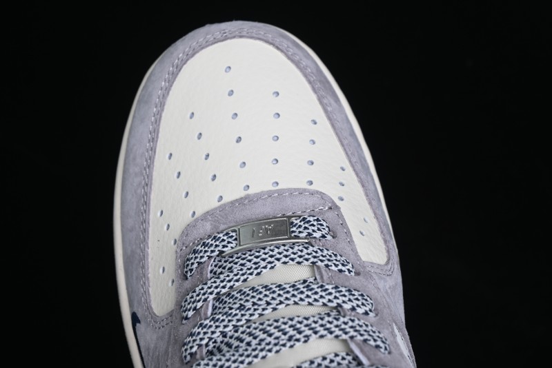 Nike Air Force 1 '07 Low Stussy Collaboration - Grey White with Blue Outsole Low-Top Casual Sneakers - SJ6698-006