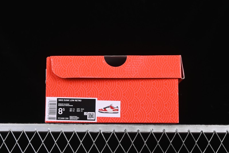 Nike SB Dunk Low Supreme Collaboration - China Red with 3D White Swoosh Anniversary Custom Low-Top Casual Sneakers - FC1688-209