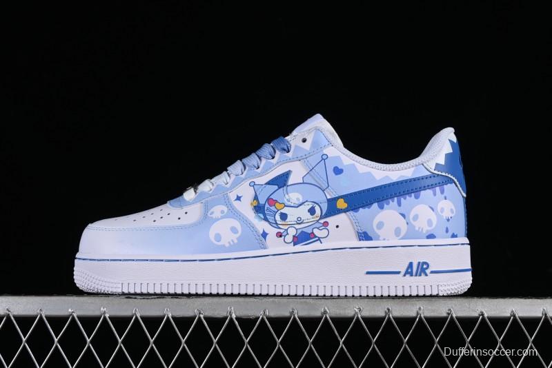Nike Air Force 1 '07 Low Witch Collaboration Custom Leather Sneakers with Skull Design and Gradient White-Blue - CW2288-111