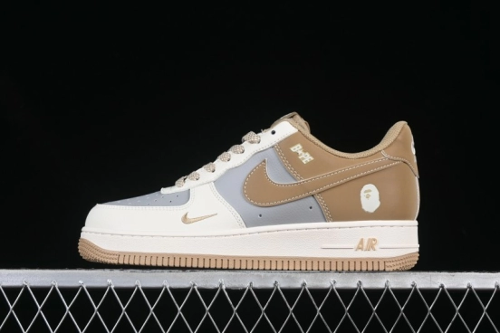 Nike Air Force 1 '07 Low Bape Collaboration Khaki Beige Grey Low-Top Casual Sneakers - BB6566-208