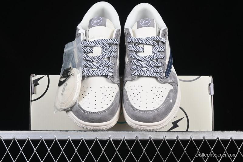 Nike Travis Scott x Fragment Design x Air Jordan 1 Low OG SP AJ1 Retro Sneakers with Reverse Swoosh - CF3688-066