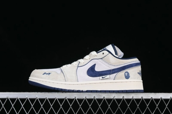 Nike Air Jordan 1 Low AJ1 Bape Collaboration Ice Blue High-End Custom Retro Basketball Shoes - DM9188-007