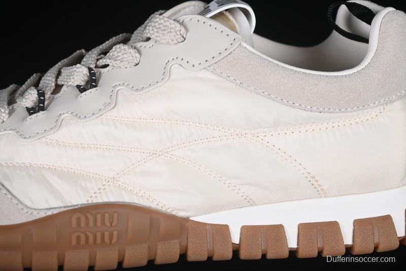 Miu Miu Suede Round Toe Lace-Up Women's Low-Top Casual Shoes in Beige - 99D4