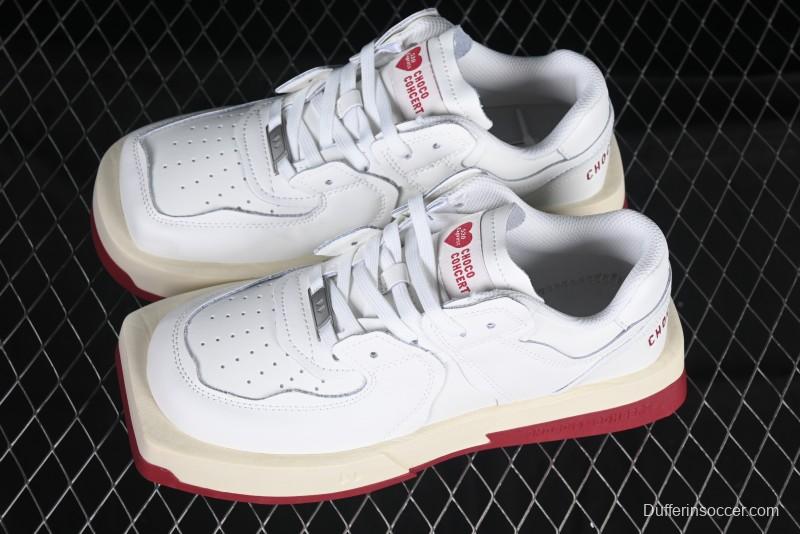 Choco Concert Leather Round Square Asymmetric Fashion Sneakers White Wine Red - AJE5