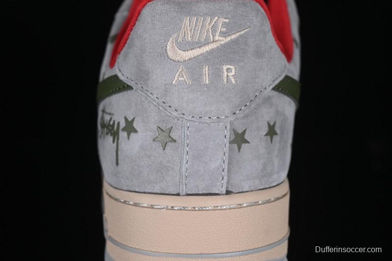 Nike Air Force 1 '07 Low Stussy Collaboration Olive Green Star Low-Top Casual Sneakers - KK1988-034