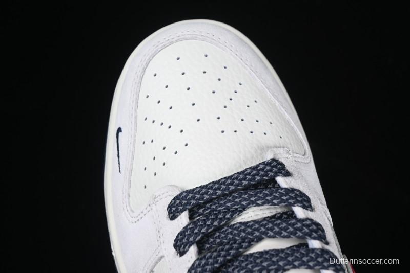 Nike SB Dunk Low Supreme Collaboration - Grey Pig Suede with Red Swoosh Anniversary Custom Edition Low-Top Casual Skate Shoes - CH8311-232