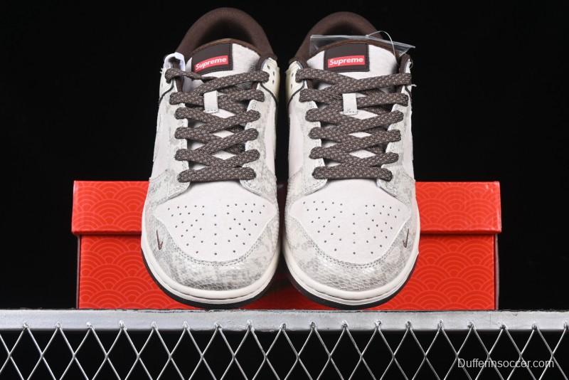Nike SB Dunk Low Supreme Year of the Snake Limited Edition Grey Python Print Anniversary Custom Low-Top Casual Sneakers - XS1086-018