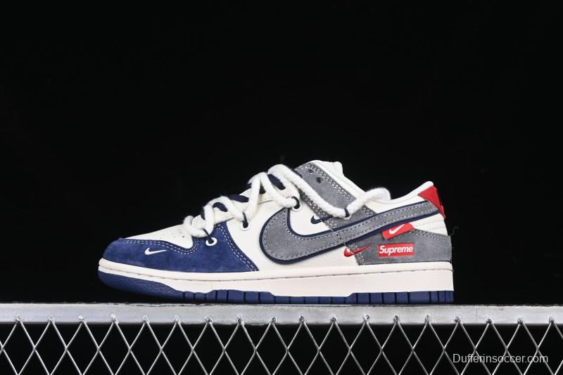 Nike SB Dunk Low Supreme Collaboration Sneakers in Gray Blue with Gray Swoosh - YX5066-260