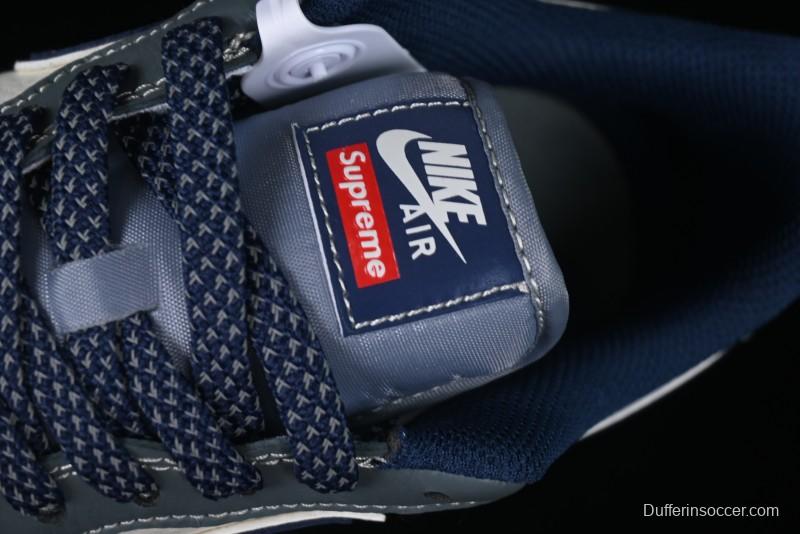 Nike Air Force 1 '07 Low Supreme Casual Sneakers in Grey Blue with Red Swoosh - XZ6188-382