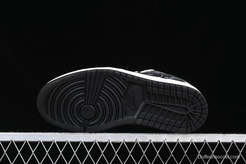 Nike Air Jordan 1 Low Retro Basketball Shoes Custom Stussy Black - FC1688-199