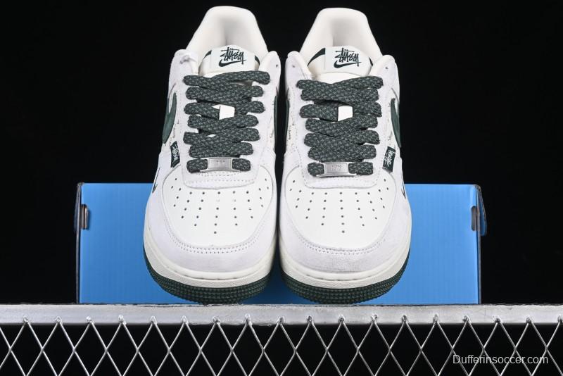 Nike Air Force 1 '07 Low Stussy Collaboration Green Suede Swoosh Low-Top Casual Sneakers - CH6336-511