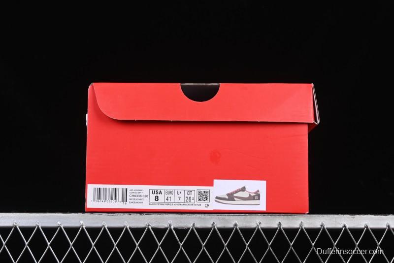 Nike Travis Scott x Fragment Design x Air Jordan 1 Low OG SP AJ1 Snake Year Limited Edition Snake Scale Red Hook Low Top Lifestyle Casual Sneakers - CH6336-020