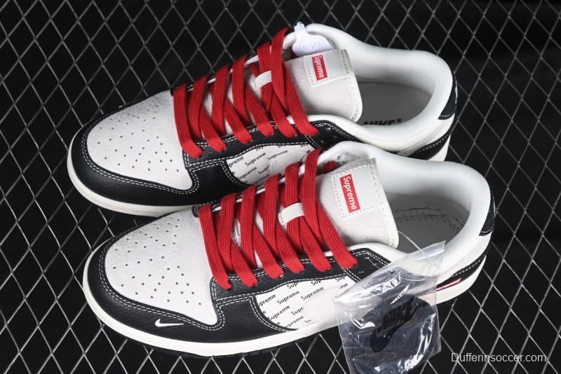 Nike SB Dunk Low Supreme Collaboration - Black Leather Texture Anniversary High-End Custom Low-Top Casual Skate Shoes - XS1086-020