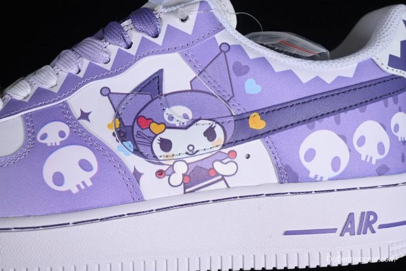 Nike Air Force 1 Low Witch Collaboration Custom Leather Sneakers with Gradient White-Purple and Skull Design - CW2288-111