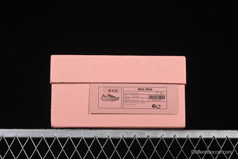 Miu Miu Suede Round Toe Lace-Up Women's Low-Top Casual Shoes in Beige - 99D4