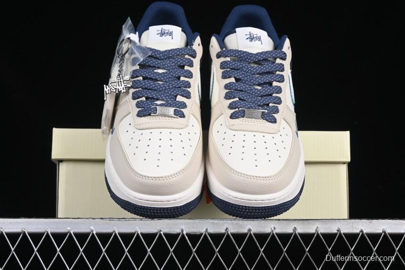 Nike Air Force 1 '07 Low Stussy Collaboration Light Blue White Transparent Swoosh Low-Top Casual Sneakers - DM6688-055