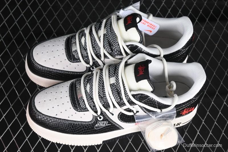 Nike Air Force 1 '07 Low Stussy Year of the Snake Limited Edition Black Snake Print Drawstring Casual Sneakers - DM6688-013