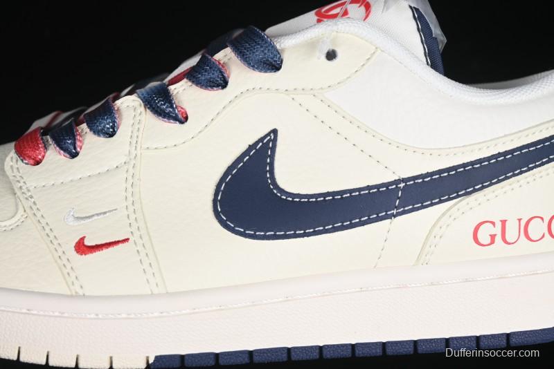 Nike Air Jordan 1 Low AJ1 Gucci Collaboration Beige Blue Swoosh Retro Basketball Shoes - FC1688-198