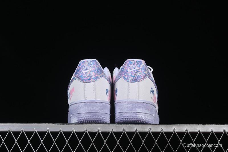 Nike Air Force 1 '07 Low Double Hearts Casual Sneakers with Hand-Drawn Anime Doodle and Pink Blue Hearts - CZ0377-002